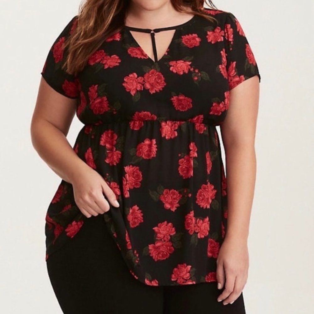 Torrid ROSE PRINT GEORGETTE HI-LO BLOUSE